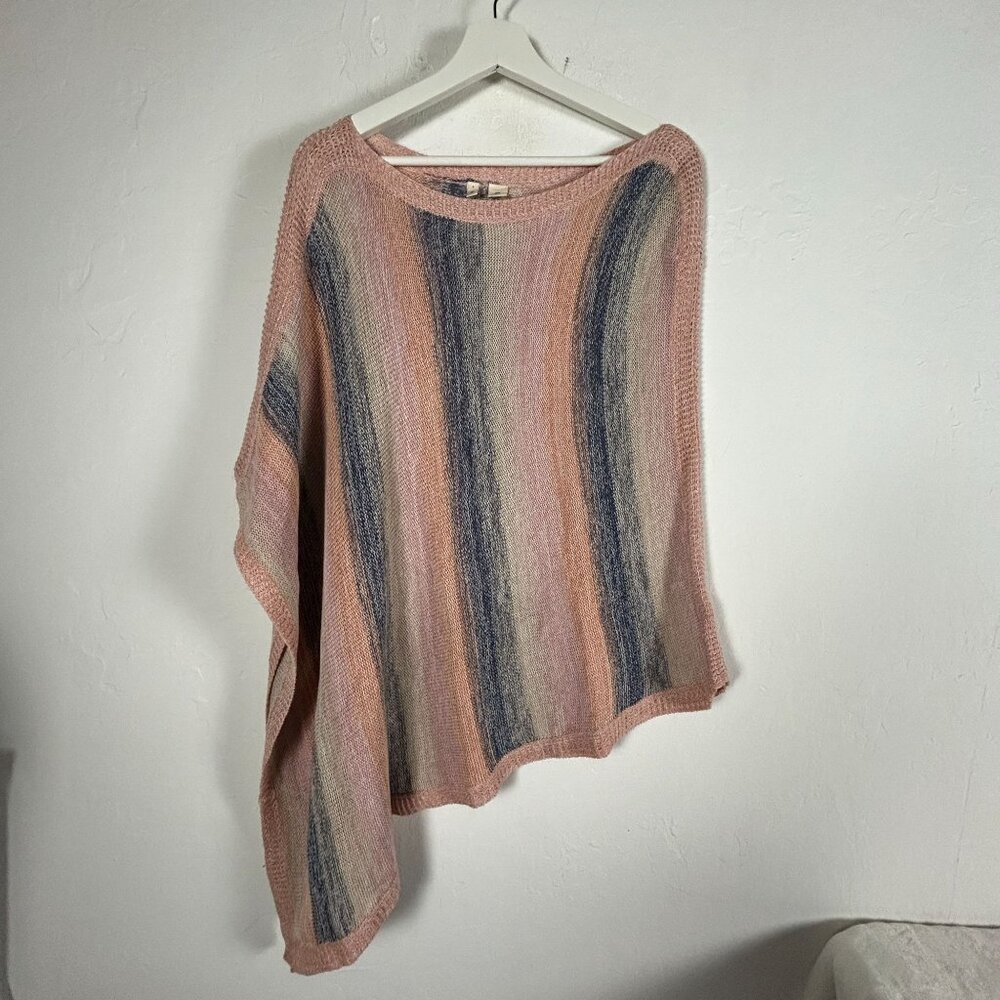 Anthropologie MOTH Striped Knit Zala Poncho Sweater XS/S Women's Top Pink Blue